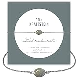 happymaker - Labradorit Armband Damen, handgemacht Edelstein Armband mit versilberten Perlen auf Nylonkordel aufgezogen und exklusiver Geschenkverpackung, Kraft Geschenk für Frauen