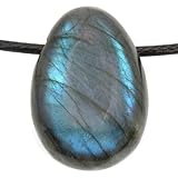 Echter Labradorit Tropfenanhänger mit gewachstem Baumwollband - Gebohrter Trommelstein - Drehverschluss aus Edelstahl (Labradorit, 55)