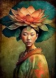 Asiatische Frau Reispapier-Poster, 29,21 x 40,64 cm – 1 einzigartiges bedrucktes Maulbeer-Papier-Kunstposter, Bild, 36 g/m², sichtbare Fasern für Decoupage-Möbelrenovierungs-Handwerk.