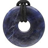 Lebensquelle Plus Sodalith Donut Ø 30 mm + Baumwollband | Edelstein Anhänger | Echte Heilsteinkette inkl. Band