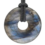 Lebensquelle Plus Labradorit Donut Ø 30 mm + Baumwollband | Edelstein Anhänger | Echte Heilsteinkette inkl. Band