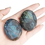 Labradorit Stein Handschmeichler - 2 Stück Labradorit Kristallstein Nature Edelsteine, Seifenstein, Glatter Heilkristall, Sorgenstein