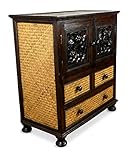 livasia Asiatische Kommode, Nachtschrank aus Holz und Rattan, Highboard, Rattanschrank (Nr.8)