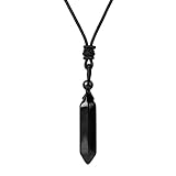 Naturstein Kette Für Damen-Sechseckige Kugelform Natürlicher Schwarzer Onyx Stein Kristallanhänger Halskette – Verstellbare Schwarze Seilkette Kreativ Trendiger Schicker Charme Unisex Schmuck Par