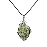RMYSUM Moldavit Meteorit Kristall Halskette Moldavit Anhänger tschechischer Meteorit, kraftvoller heilender Chakra Stein für Männer und Frauen (grünes Glas, Silberne Wrap, echt unregelmäßige Form)