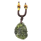 DYFUHO Moldavit Kristall Meteorit,Rohstein Tektit Halskette,Tschechische Meteorit Anhänger,Raue Edelstein Halskette,Grün