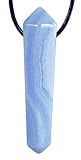 Lebensquelle Plus | Blauer Chalcedon Doppelender Anhänger | Doppelspitze mit Bohrung