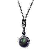 pologmase Regenbogen-Augen-Obsidian-Halskette | Obsidian-Halskette mit Regenbogen-Obsidian-Stein | Magnetfeldtherapie-Halskette, Schwarze Obsidian-Halskette Thermotherapie-Halskette