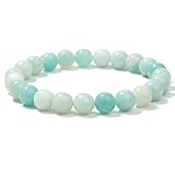 Landorilo Handmade Echte Naturstein Perlen Heilsteine Armband Damen Herren, 8MM Runde Edelsteine Yoga Armbänder, Glücksarmband, Kreative Schmuck Geschenke(Blauer Amazonit)