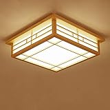 Japanische Deckenleuchte LED Deckenlampe Massivholz Tatami Lampe Raumlampe 24W Japanische Wohnzimmer Licht Protokolle Warmes Licht 45x45x12cm