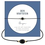happymaker - Armband Damen schwarz mit Onyx Edelstein, Geburtsstein Juli, handgemacht Heilstein Armband mit Messingperlen 18k vergoldet, Geschenkverpackung als Mutmacher Geschenk