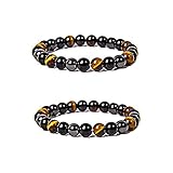 2pcs Heilende Chakra Perlenarmband Schutz Obsidian Bracelet Schwarzer Stein Armband Lavastein Armband Onyx Natursteinperlen Tigerauge Stein Kugelarmband 8mm für Glück Wohlstand Herren Freunde Damen