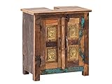 Woodkings® Bad Waschbeckenunterschrank Sumana recyceltes Holz bunt rustikal asiatisch Buddha Waschtischunterschrank Badmöbel Badezimmer Badschrank Bad Unterschrank Massivholz