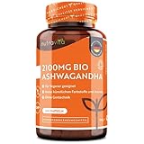 Bio Ashwagandha Kapseln Hochdosiert 2100mg, 240 Vegane Kapseln - Made in Germany und GMP zertifiert - Gluten und Weizen Frei - Nutravita