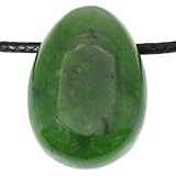 Echter Nephrit Tropfenanhänger mit gewachstem Baumwollband - Gebohrter Trommelstein - Drehverschluss aus Edelstahl (Nephrit, 55)