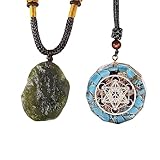 Moldavit tschechisch Meteoritglas Rohes Rauhstein Halskette und Orgone Merkaba Metatron Cube Anhänger EMF Halskette (Set 2, Kaufen 1 Get 1)