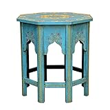 Casa Moro Orientalischer Beistelltisch Saada Blau L Höhe 45 cm x Ø 38 cm aus Holz handbemalt | Kunsthandwerk | Vintage Sofatisch Handmade Tisch | MA32-47-C-L