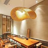 Vintage Pendellampe Handgemachte Natürliche Bambus Hängelampe Nostalgische E27 Höhenverstellbare Hängeleuchten Restaurant Schlafzimmer Wohnzimmer Kronleuchter Esszimmer Cafe Bar Pendelleuchten (50cm)