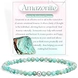 Amazonit - Wiederherstellung - Edelstein Perlen Armband für Frauen, 4mm Kristall Silber 925 Naturstein Schmuck Elastisch Armbänder Damen, Chakra Spirituelle Charms Armbänder Geschenke
