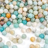EUES 90 Stück 8mm Runde Natürliche Amazonit Perlen, Edelstein Perlen Naturstein Perlen, Edelsteine zum Auffädeln für DIY Armband Halskette Schmuckherstellung, Partys, Feiertage