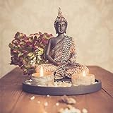 Buddha Sitzend mit Teelicht 22cm Deko-Statue für Wohnzimmer oder Bad Zen-Garten Deko-Figur Teelichthalter orientalisch (Nr. 1)