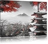Pixxprint Japanischer Tempel im Herbst Schwarz/Weiß, Format: 120x80 auf Leinwand